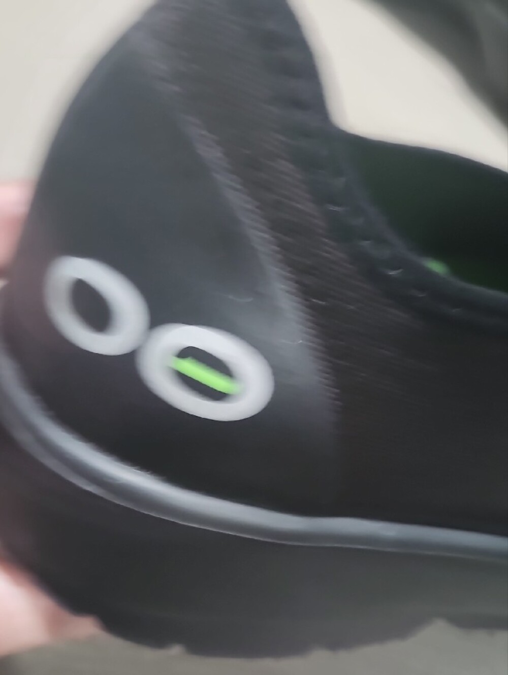 OOFOS Women  Black Slip-On Sneakers with Neon Green Accents - Picture 3 of 4